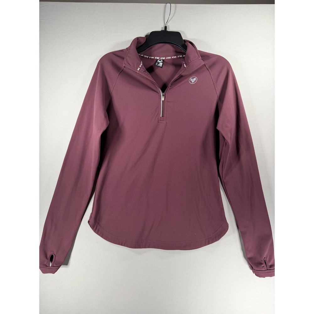 Alpha Forward AFWD Womens Quarter Zip Pullover Thumbholes Burgundy Plum Medium